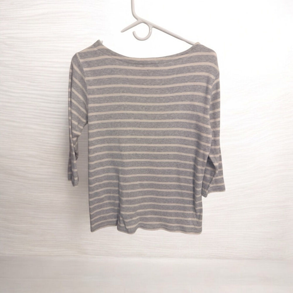 L.L. Bean Women’s Medium Striped Ribbed Knit Top Boat Neck 3/4 Sleeve Classic - Picture 4 of 5